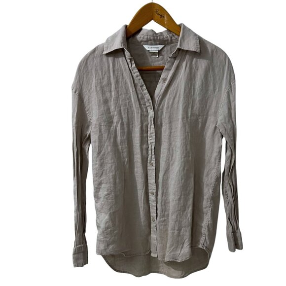 Club Monaco Neutral Tan Linen Button‎ Down Spread Collar Shirt Small - Picture 5 of 6